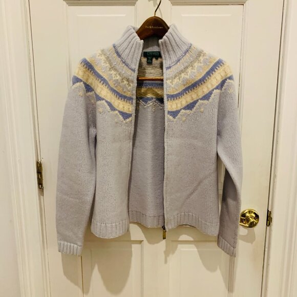 Vintage Lauren Ralph Lauren Hand Knit Lambswool Fair Isle Full Zip Sweater - Picture 9 of 13